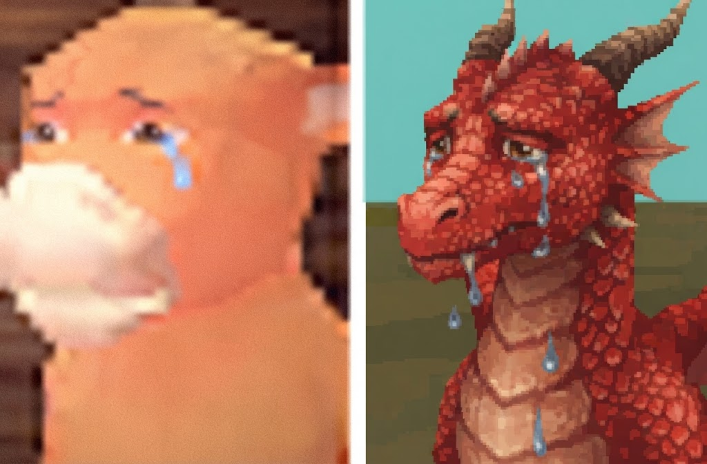 Two animated characters from the Niu Lai world: an orange creature in tears and a yellow spotted companion, the pairing the studio say inspired 飞龙在天